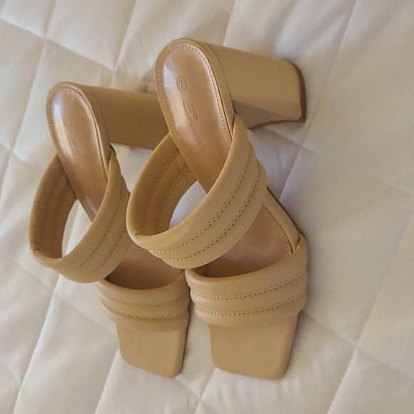 Women's nude two strap square toe heel sandals - Picture 4 of 4